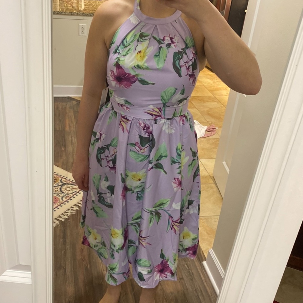 Unique Vintage Purple Floral Dress Size L
